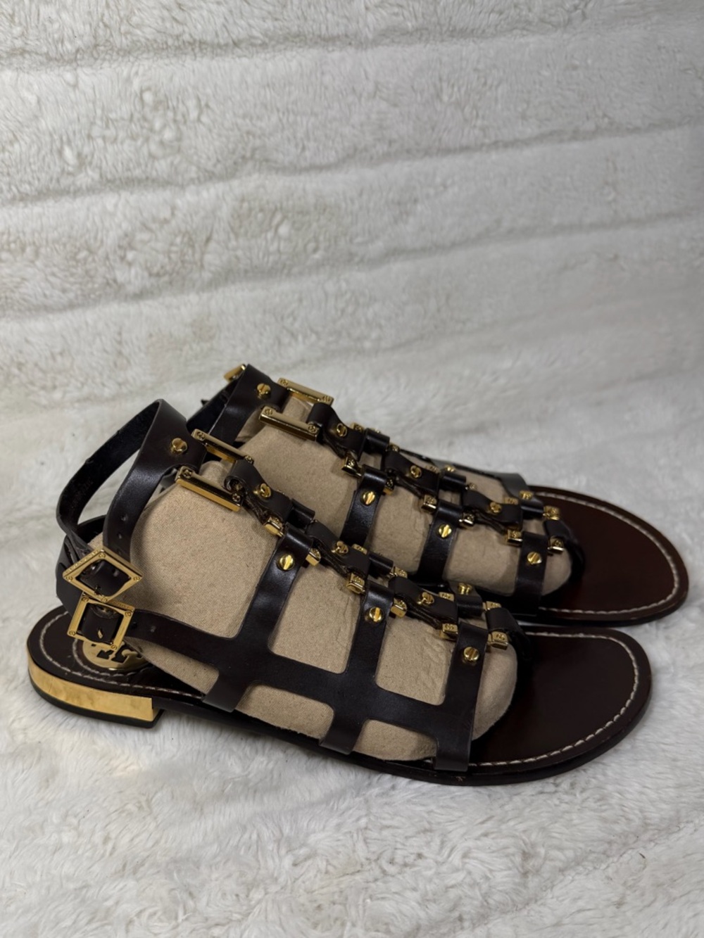 Tory Burch Black Gold Stud Gladiator Miller Vaughn Sandals Women’s Size 6.5